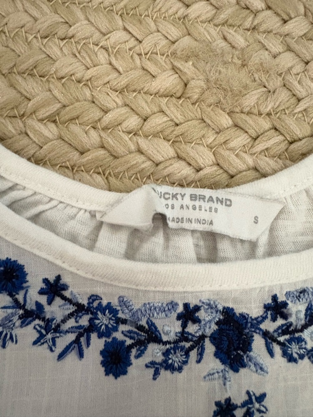 Lucky Brand White Short-Sleeve Top with Blue Floral Embroidery - Picture 4 of 7